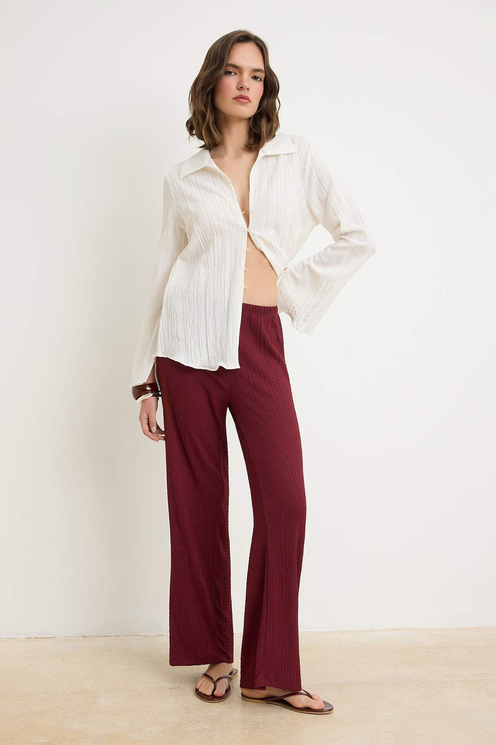 Kiremit Wide Leg/Genis Paca Lastikli Dokulu Orme Pantolon TWOSS26PL00205