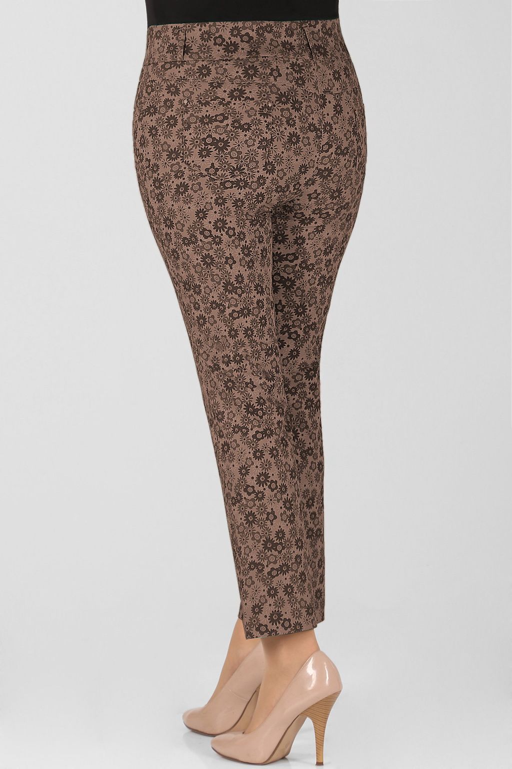 Брюки коричневые укороченные женские с цветочным принтом - Almond фото 6