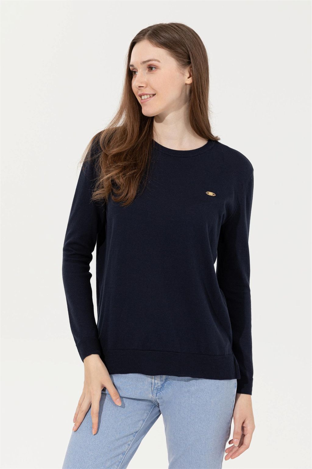 U. S. Polo Assn Женский базовый свитер темно-синего цвета с круглым вырезом - U.s. polo assn фото 3