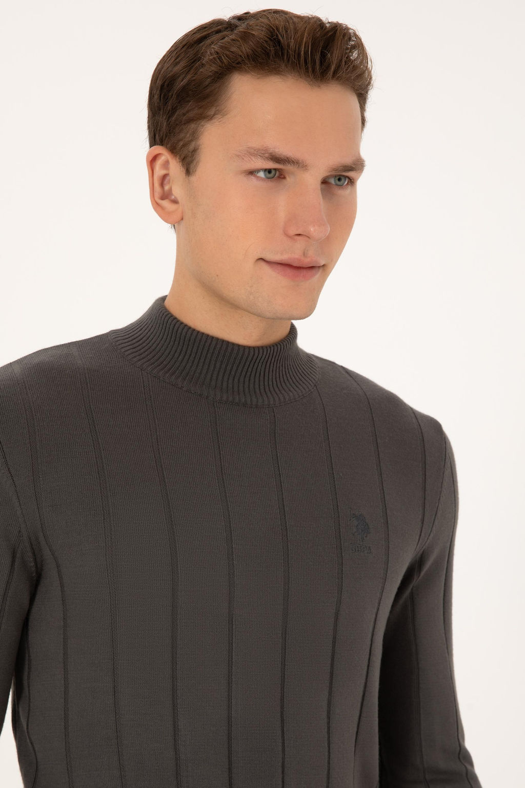 Erkek Slim Fit Yar_m Bal_k__ Yaka Gri Kazak - U.s. polo assn фото 2