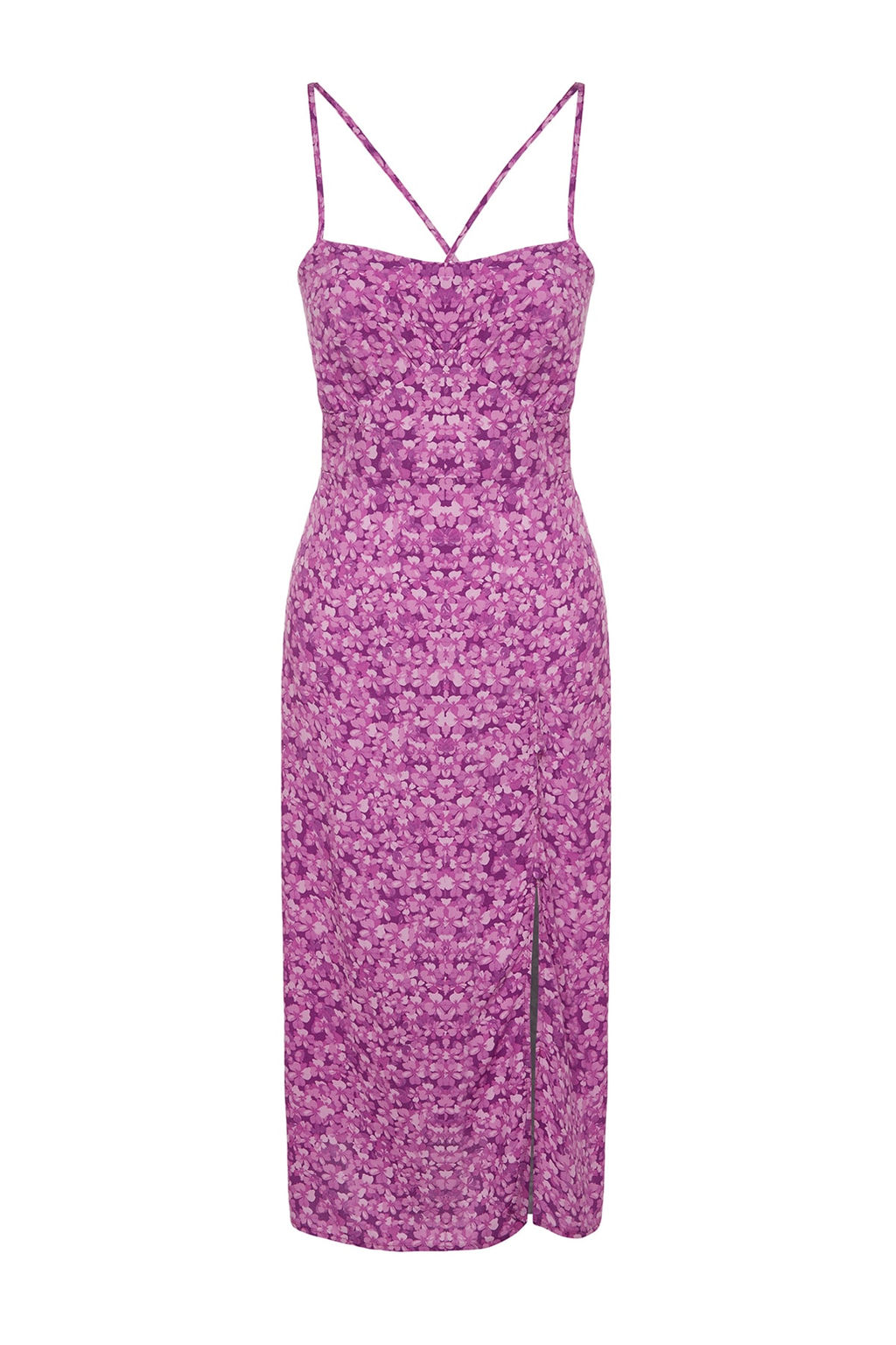 Lila Cicek Desenli Duz Kesim S?rt Detayl? Dokuma Elbise TWOSS23EL02295 - Trendyolmilla фото 6