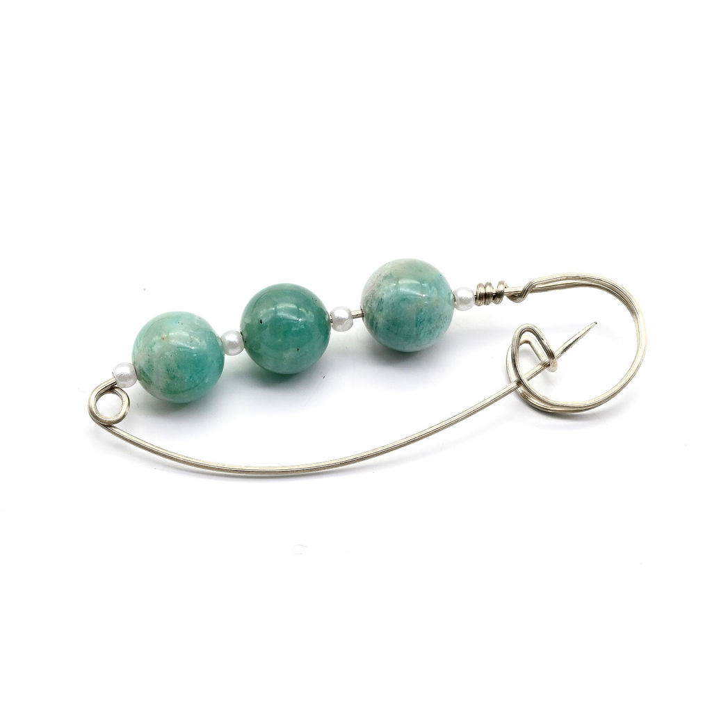 Брошь-булавка от сглаза с амазонитом 60*20мм.