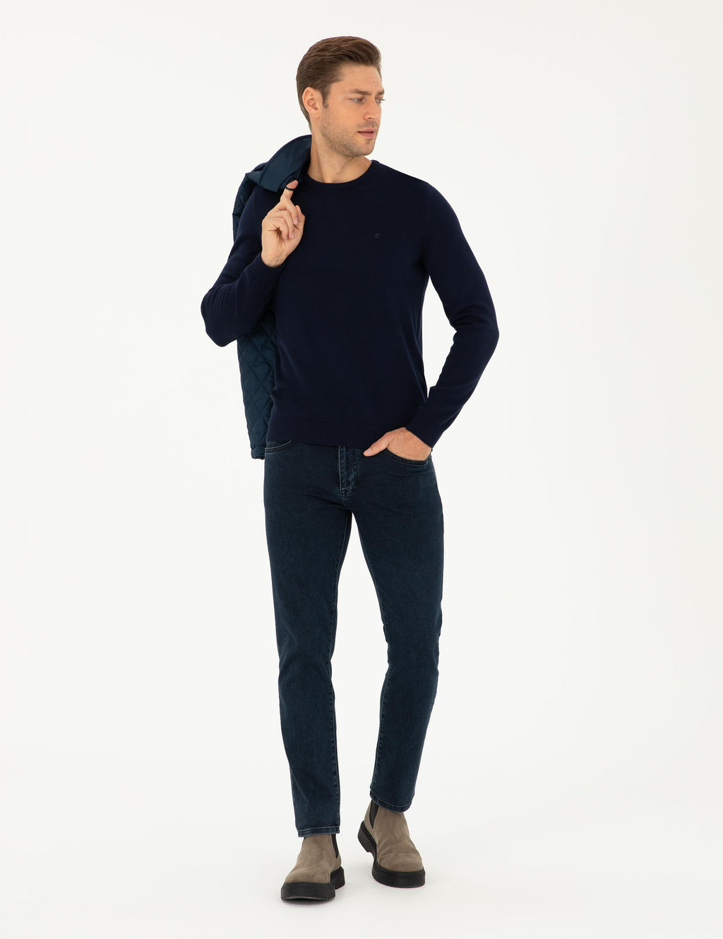 Lacivert Slim Fit Bisiklet Yaka Basic Triko Kazak - Pierre cardin фото 4