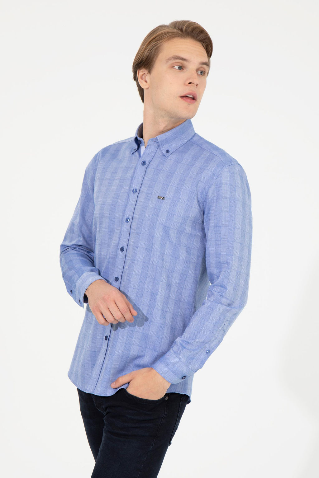 Erkek Mavi Uzun Kollu G_mlek