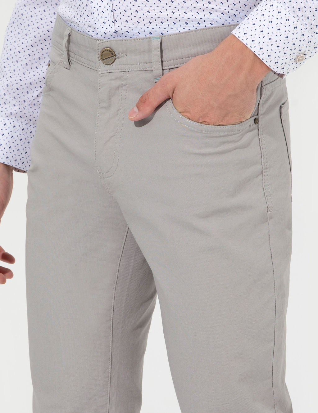 A__k Gri Slim Fit Kanvas Pantolon