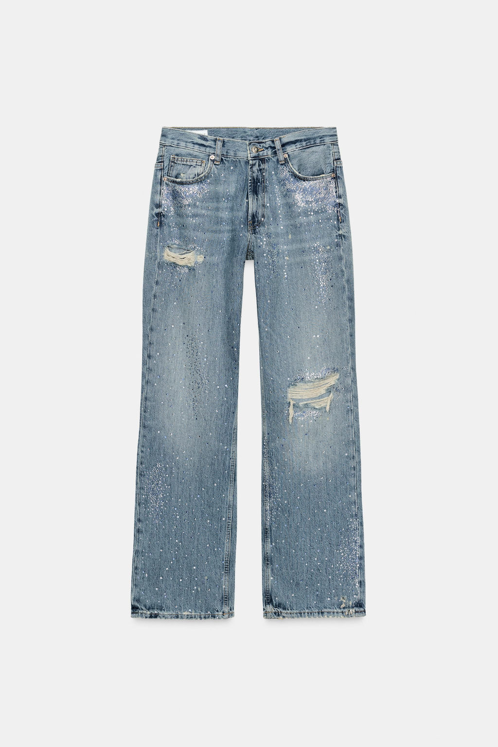 TRF RIPPED WIDE-LEG RHINESTONE JEANS - Zara фото 3