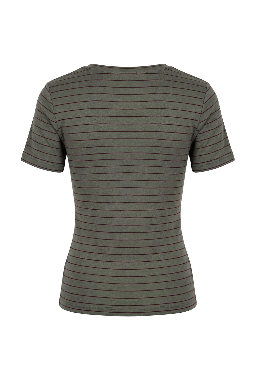 Mint Cizgili Fitted/Vucuda Oturan K?sa Kollu Buzgulu Yumusak Orme Bluz TWOSS26BZ00109