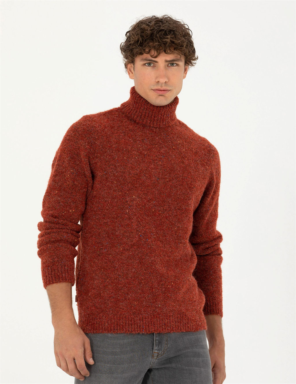 Kiremit Regular Fit Bal_k__ Yaka Y_n Kar___ml_ Triko Kazak - Pierre cardin фото 3