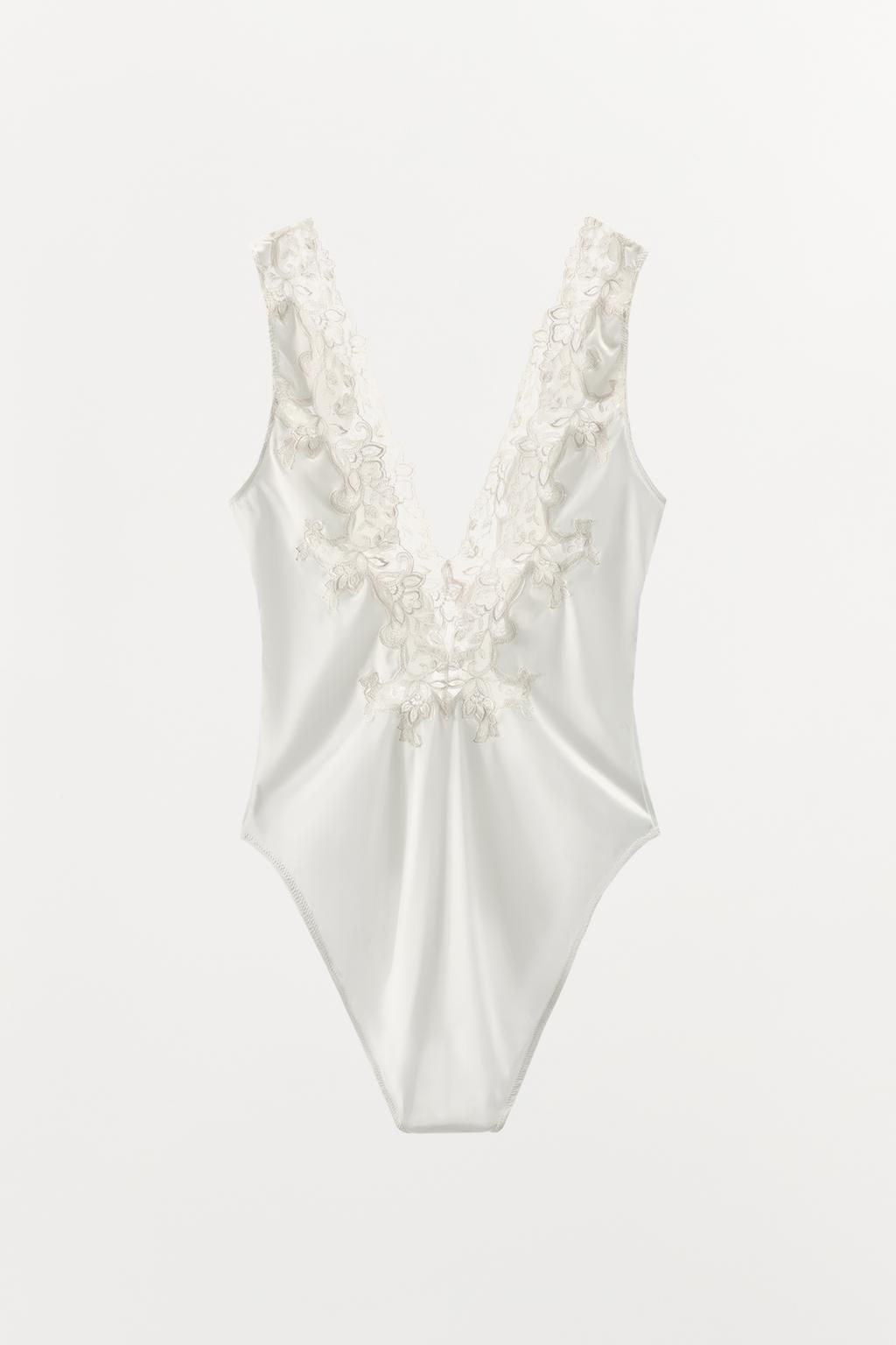 SATIN BODYSUIT WITH EMBROIDERY AND LACE - Zara фото 8