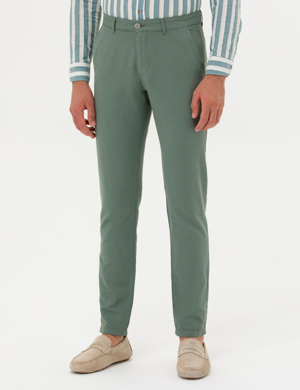 Зеленые брюки узкого кроя из льняной парусины - Cacharel фото 2