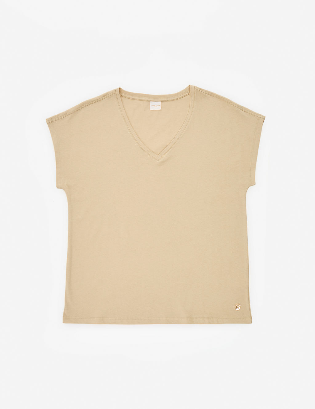 Bej Regular Fit V Yaka Basic Ti__rt