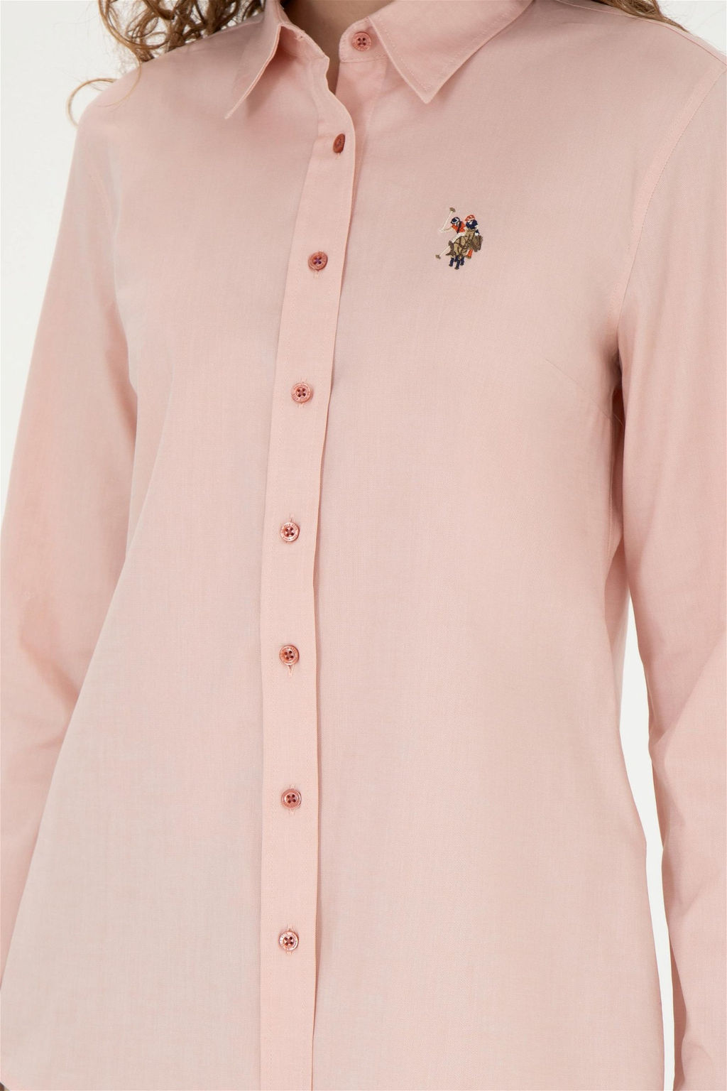 Женская базовая рубашка пудрового цвета с длинным рукавом - U.s. polo assn фото 6