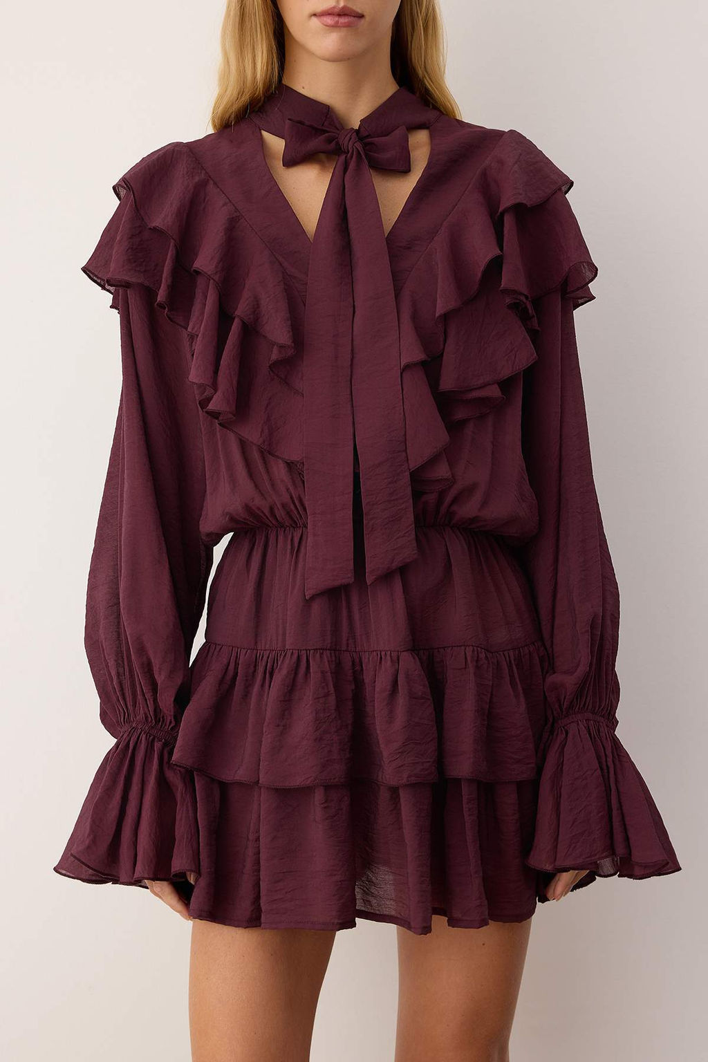 Bordo F?rf?r Detayl? Boho K?sa / Mini Dokuma Elbise TWOAW26EL00309