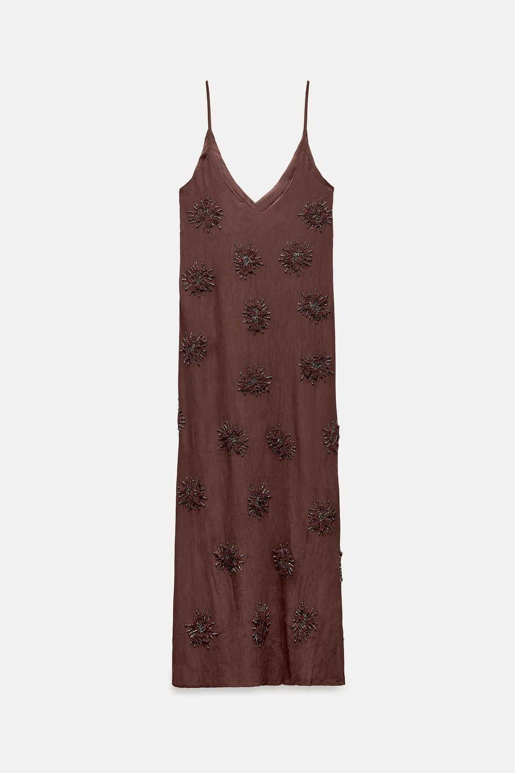 BEADED SLIP DRESS WITH EMBROIDERY - Zara фото 8
