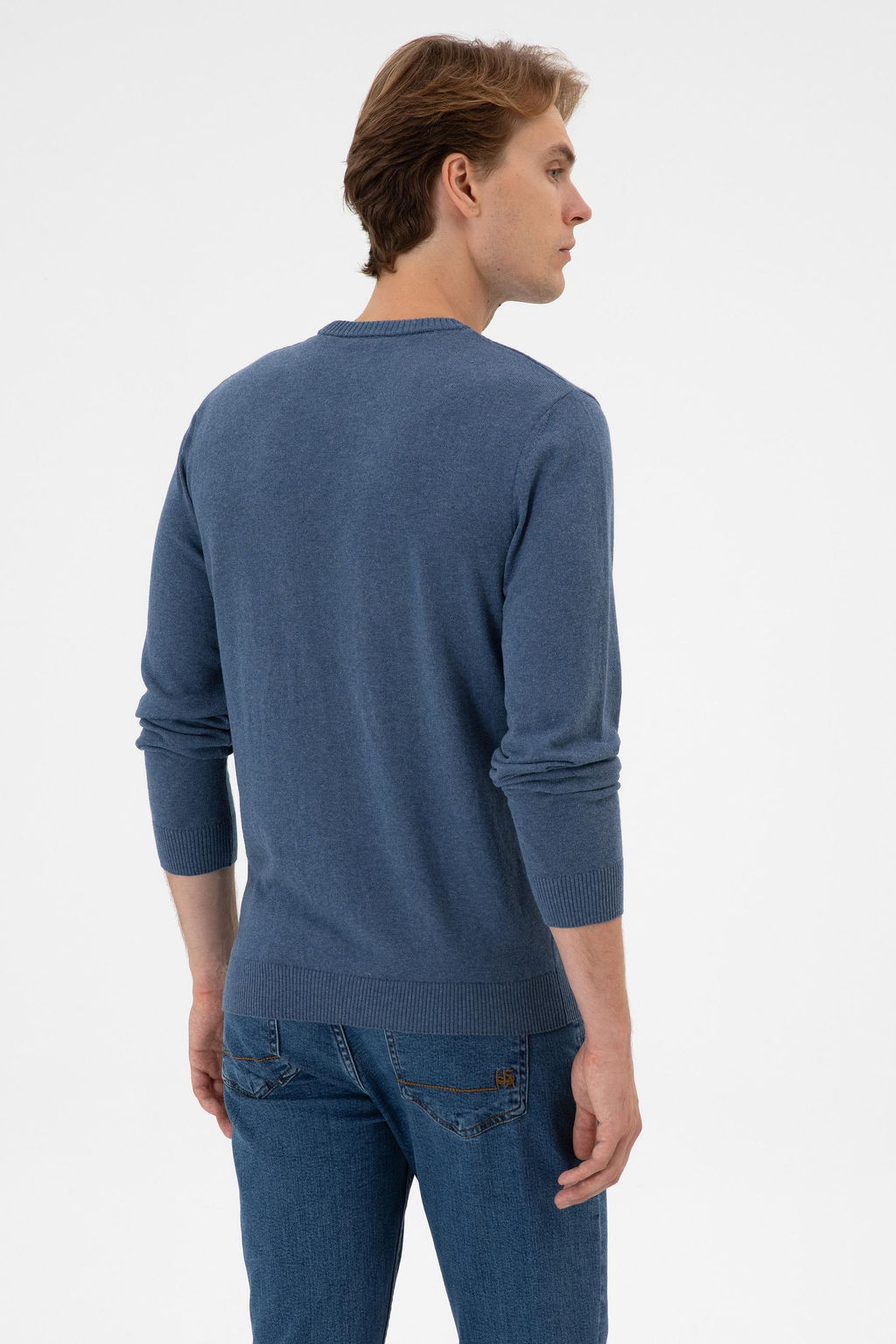 Erkek Slim Fit Bisiklet Yaka Koyu Mavi Melanj Basic Kazak - U.s. polo assn фото 5