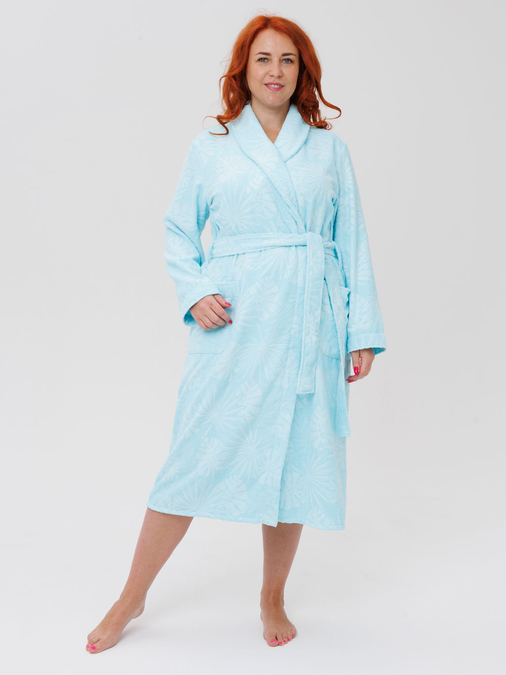 Женский махровый халат с шалькой Елочка морская волна МЗ-02 Елочка (58)