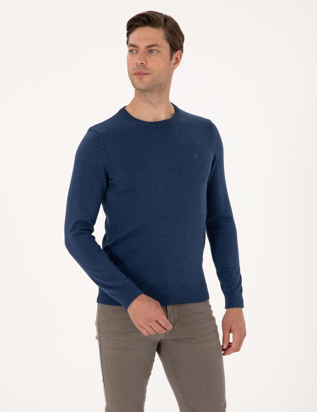 _ndigo Melanj Slim Fit Bisiklet Yaka Basic Triko Kazak - Pierre cardin фото 3