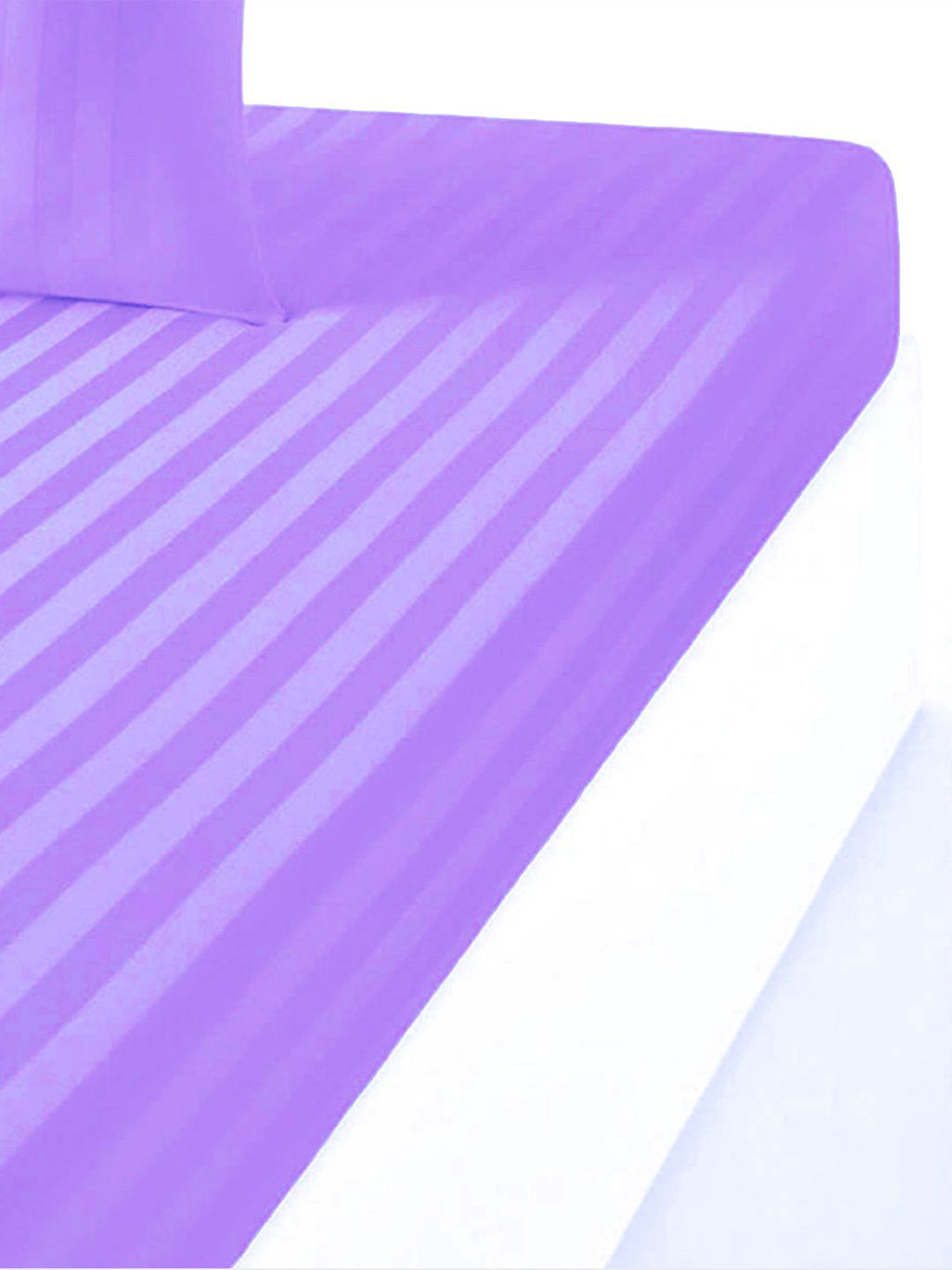 Простыня из сатина страйп на резинке - Сиреневый 180х200х25