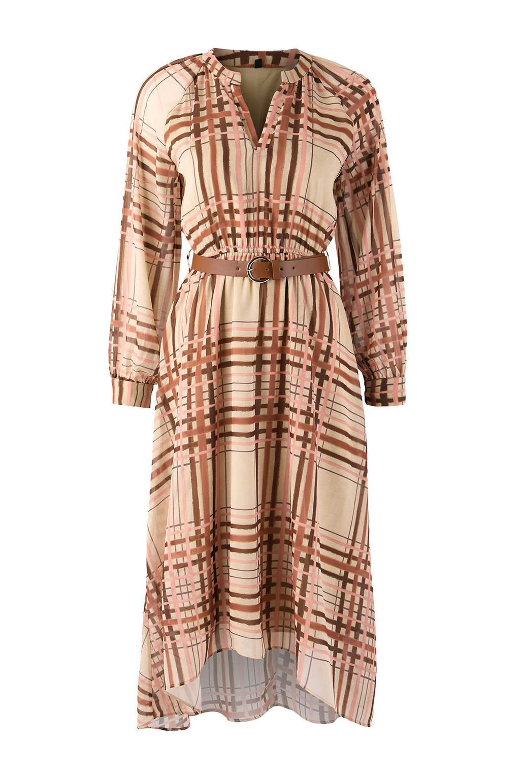 Cok Renkli Ekose / Kareli Kemerli Midi Astarl? Dokuma Elbise TWOAW26EL00325