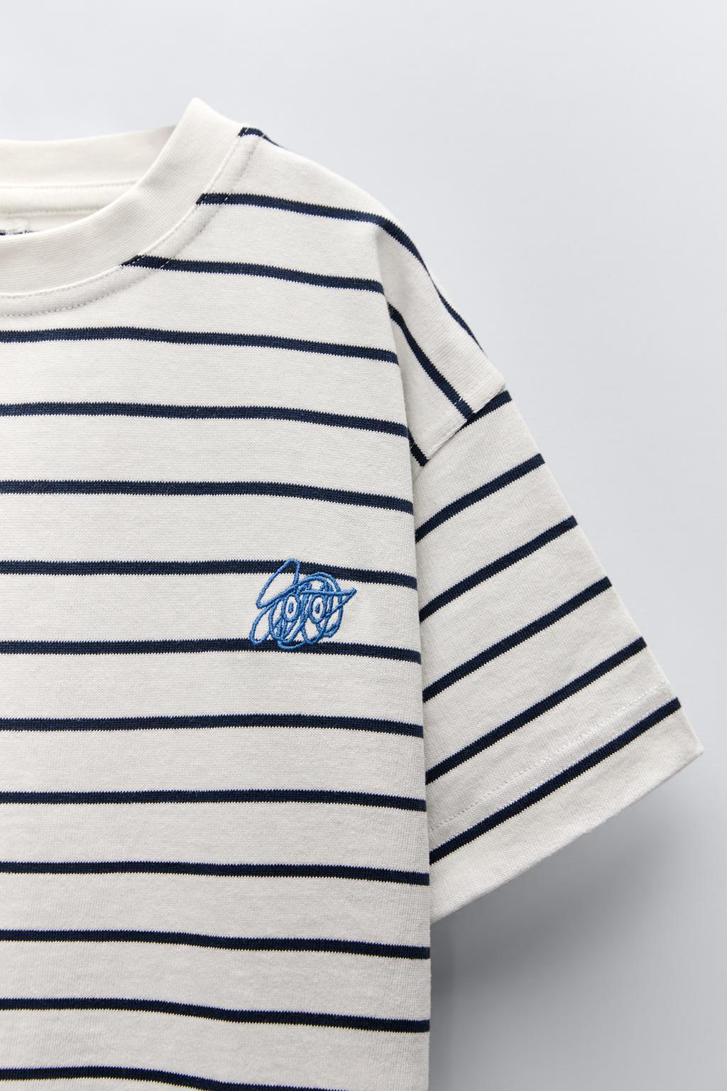 STRIPED EMBROIDERED T-SHIRT - Zara фото 3