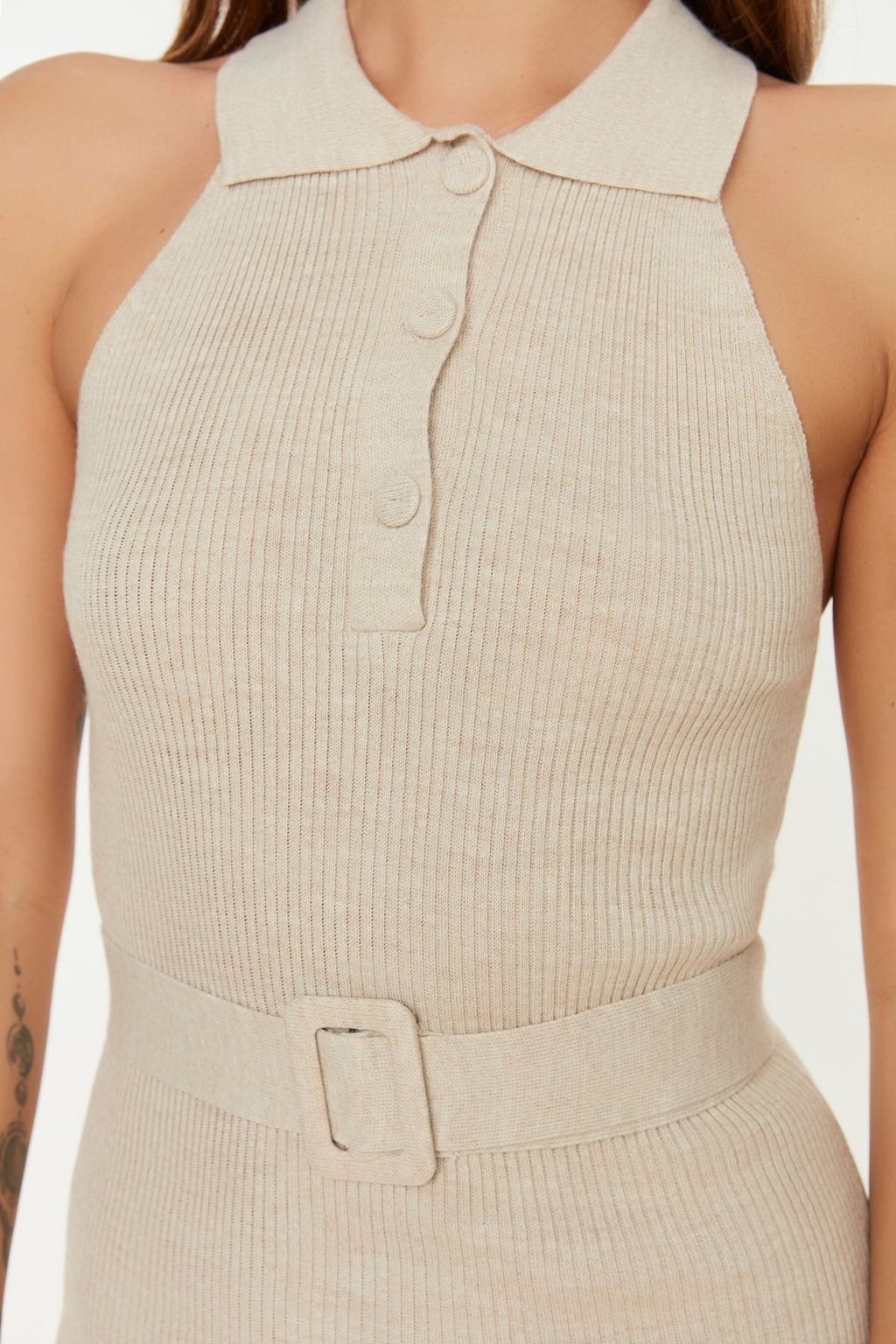 TRENDYOLMILLA Mavi Midi Triko Kemer Detayl? Elbise TWOSS22EL1031  фото 27