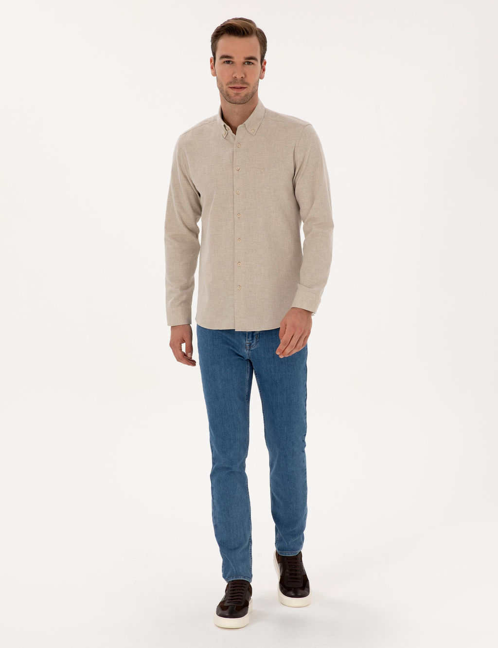 Bej Slim Fit Uzun Kollu G_mlek - Cacharel фото 4