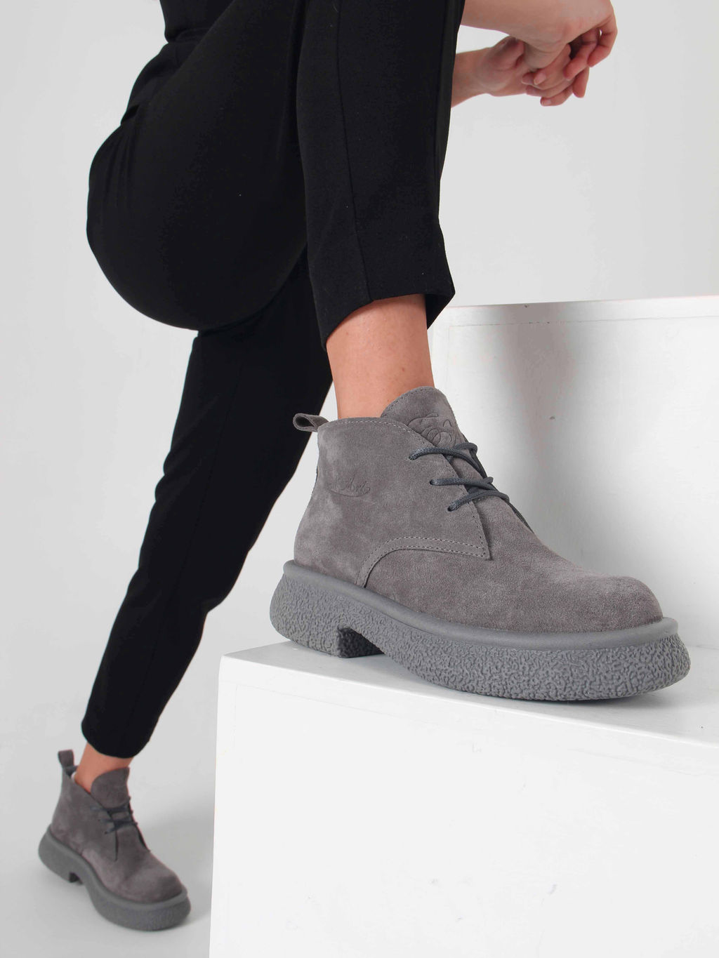 Ботинки 308.агата gr. серый замок замша б/Байка