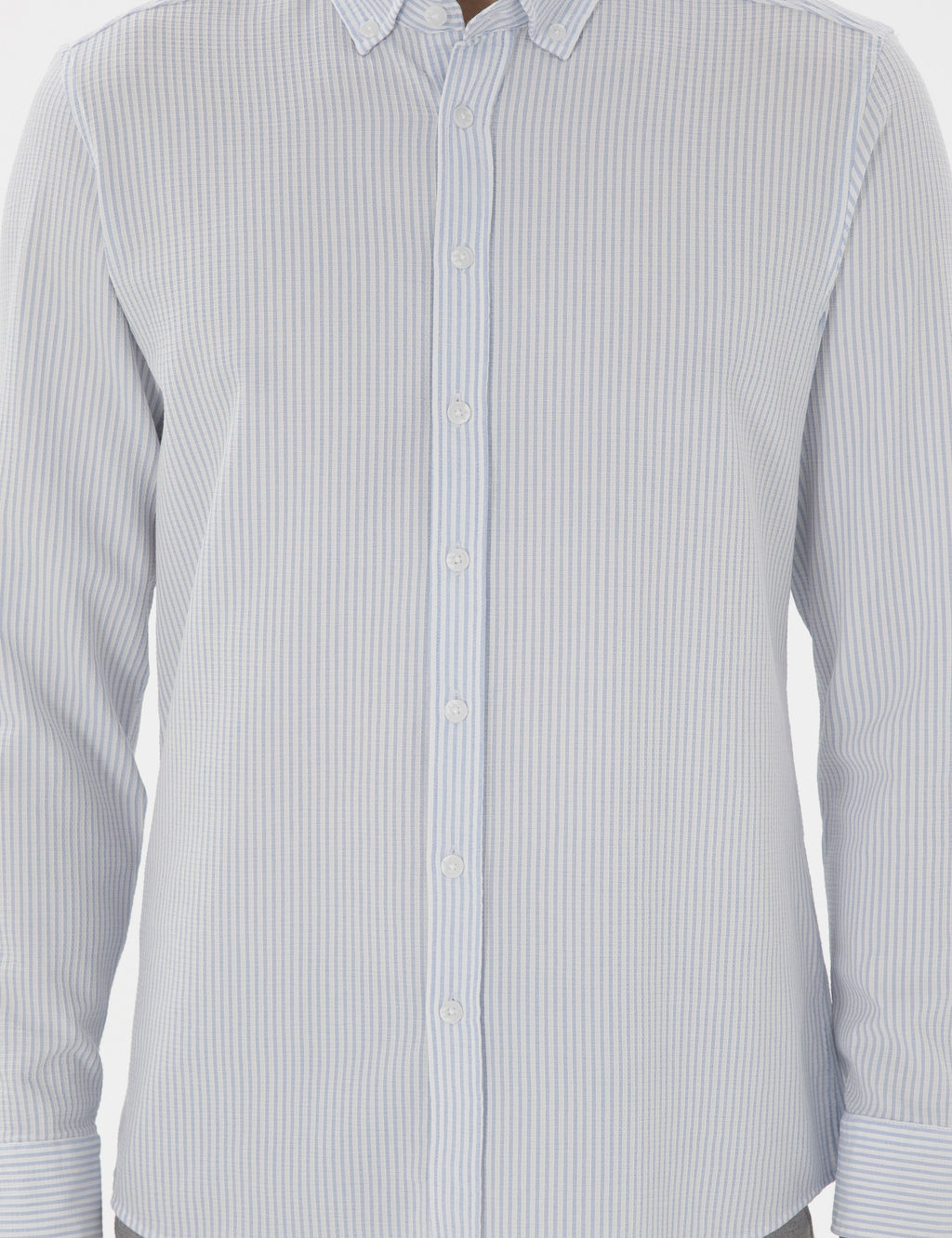 A__k Mavi Slim Fit _izgili Uzun Kollu G_mlek