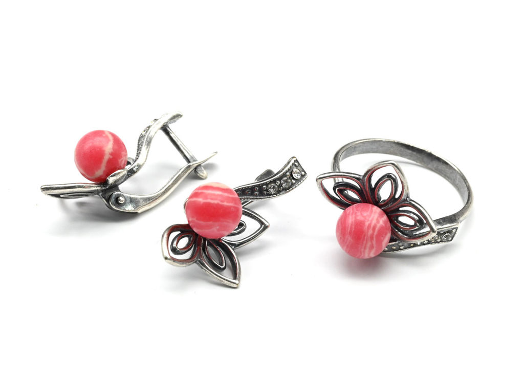 Кольцо Серьги с агатом тонированным, цв.розовый размер 20