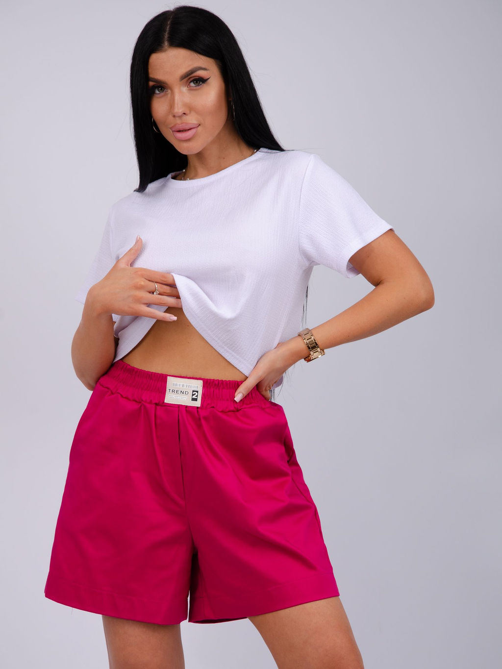 Шорты Сати, сатин хлопок 97% - Малина фото 4