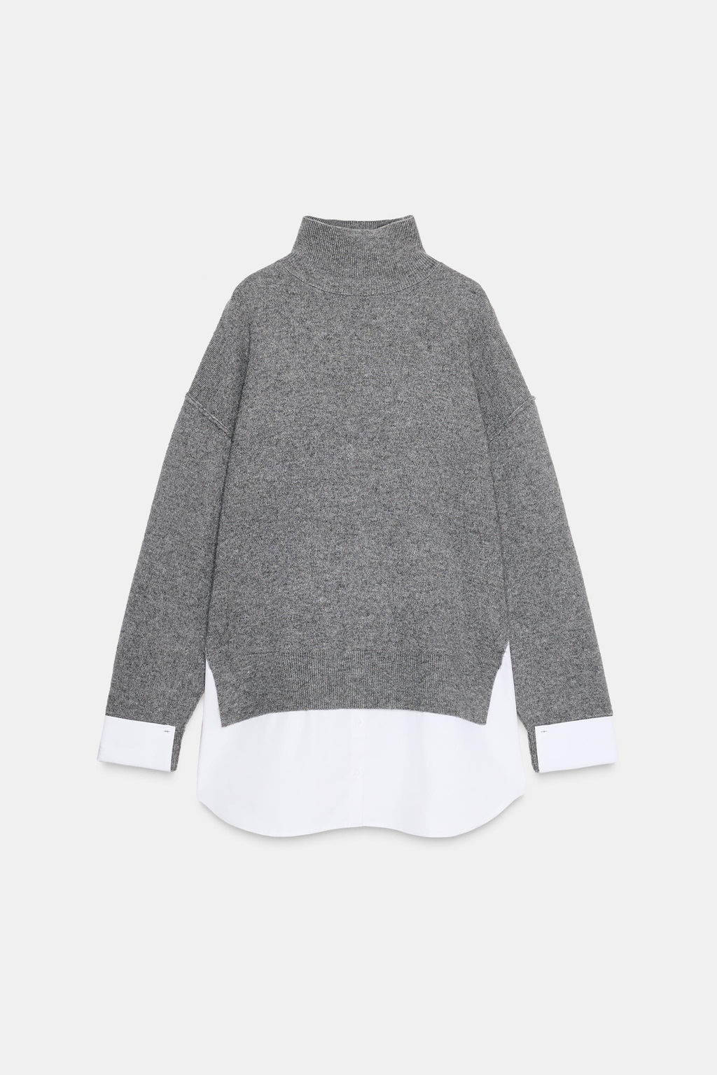 KNIT SWEATER WITH CONTRAST POPLIN - Zara фото 3