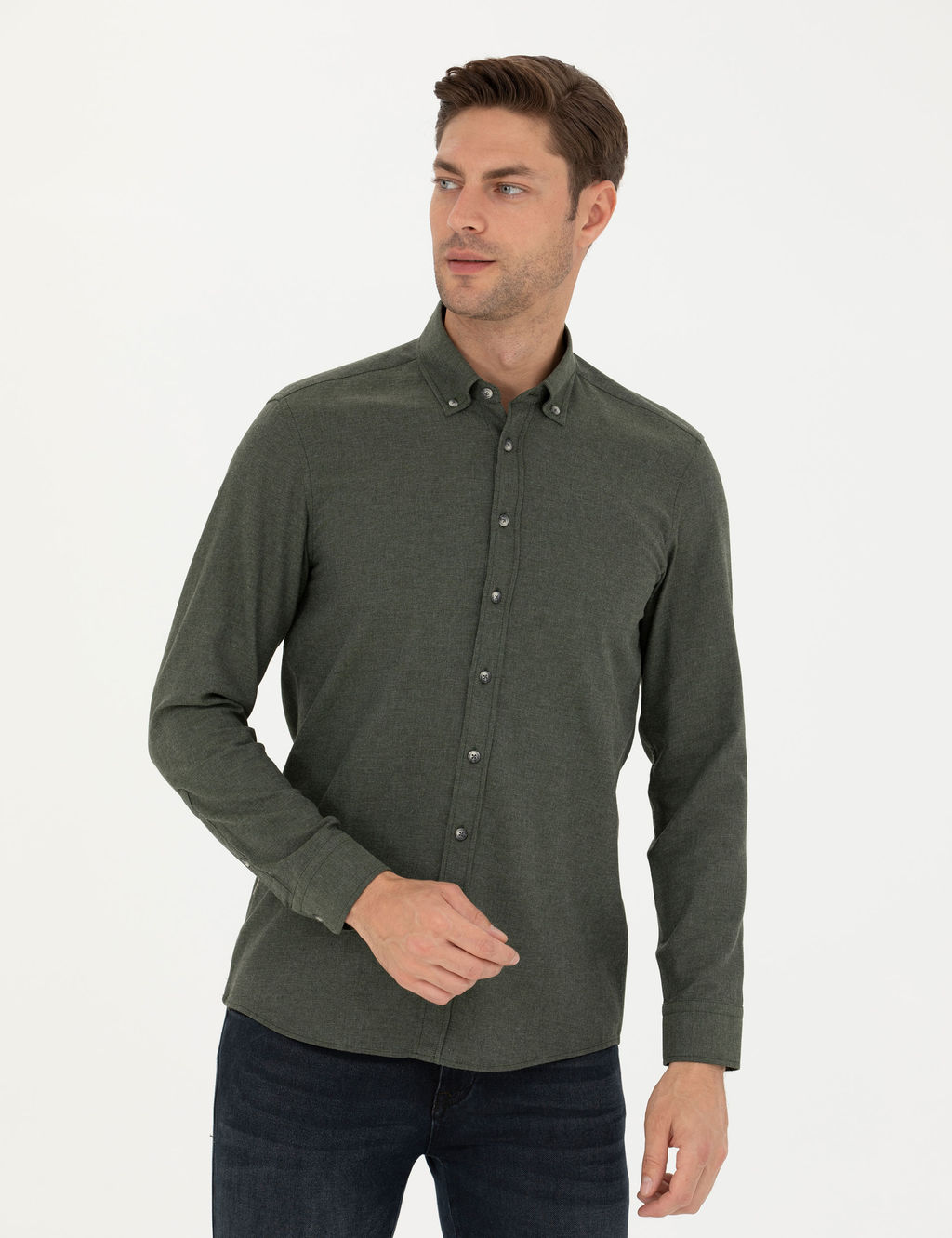 Haki Slim Fit Uzun Kollu G_mlek