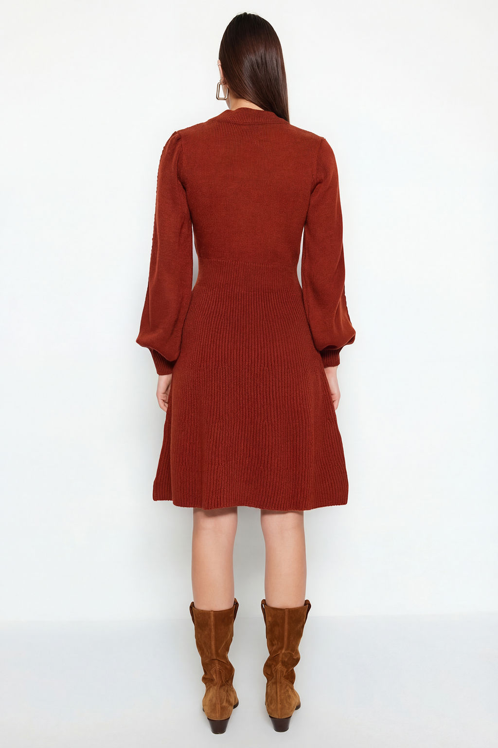 Kiremit Mini Triko Dantelli Elbise TWOAW22EL0011