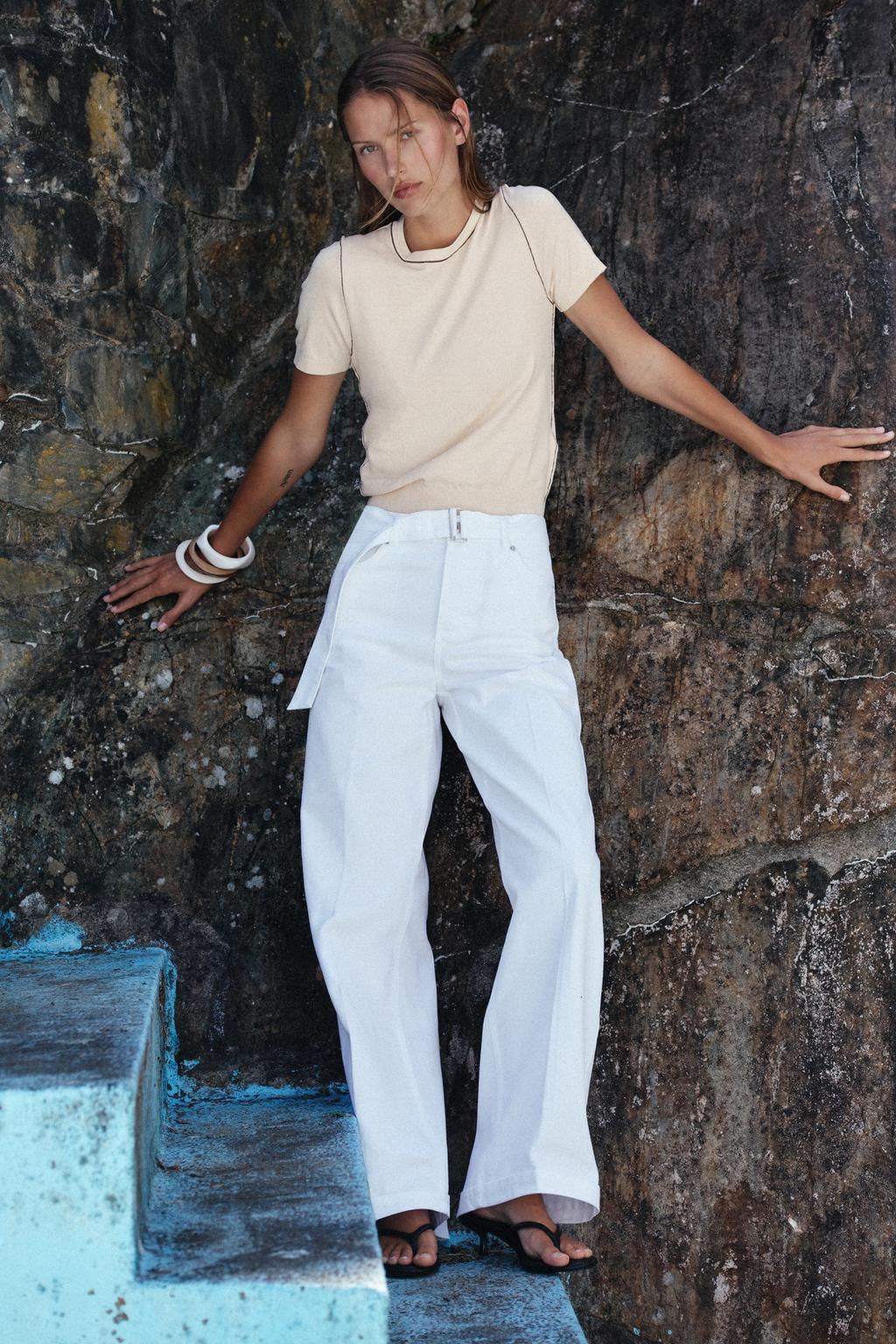 SHORT SLEEVE KNIT TOP WITH PIPING - Zara фото 7