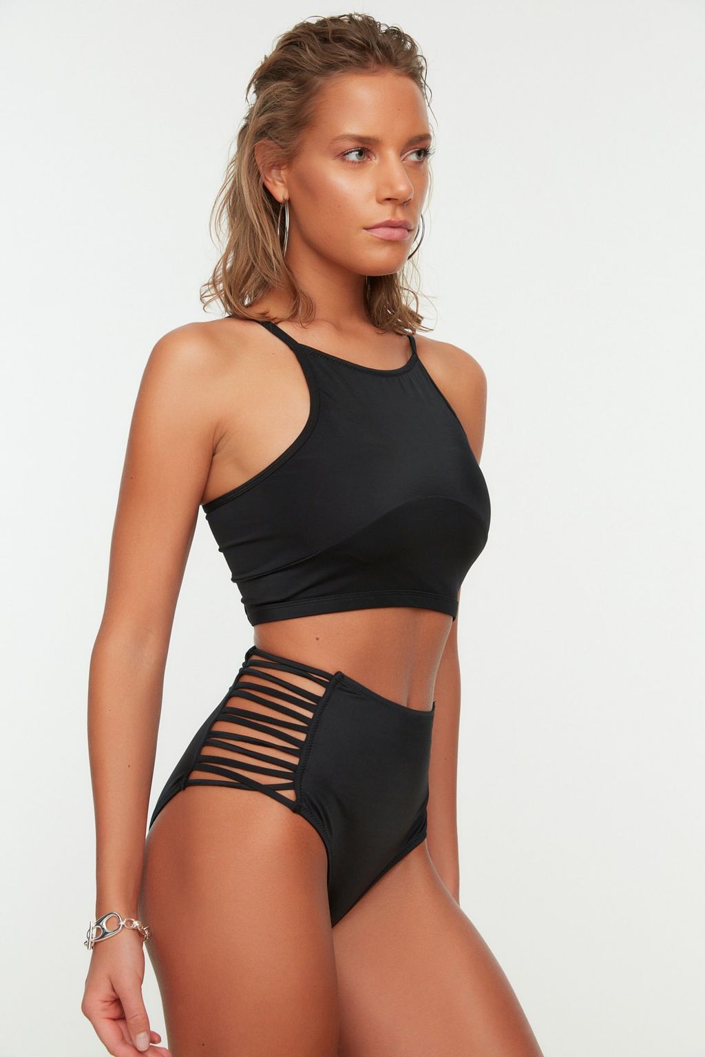 TRENDYOLMILLA Siyah Biyeli Yuksek Bel Hipster Bikini Alt? TBESS21BA0363  фото 3