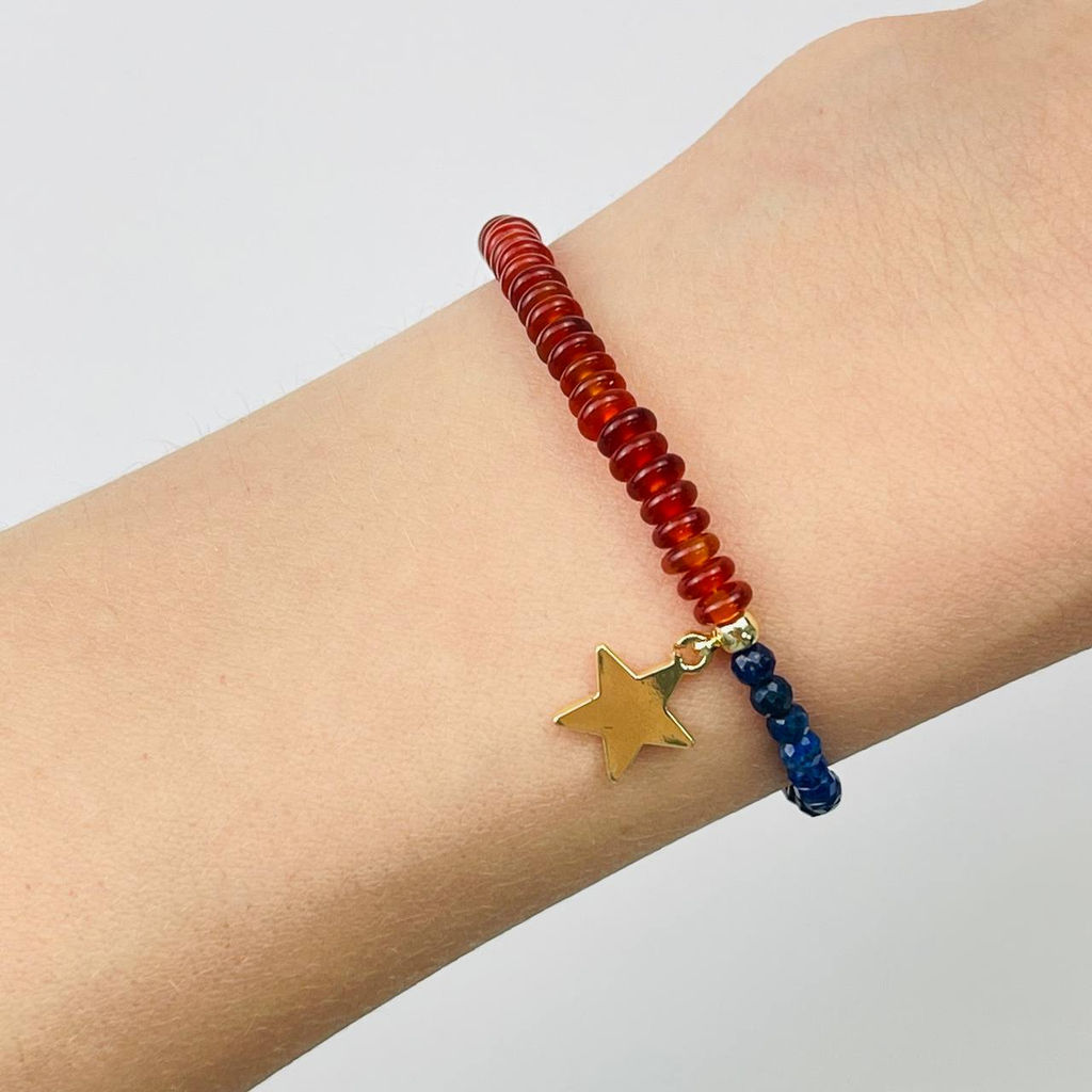 Браслет из Лазурита и Сердолика с подвеской "Звезда" 18,5 см +