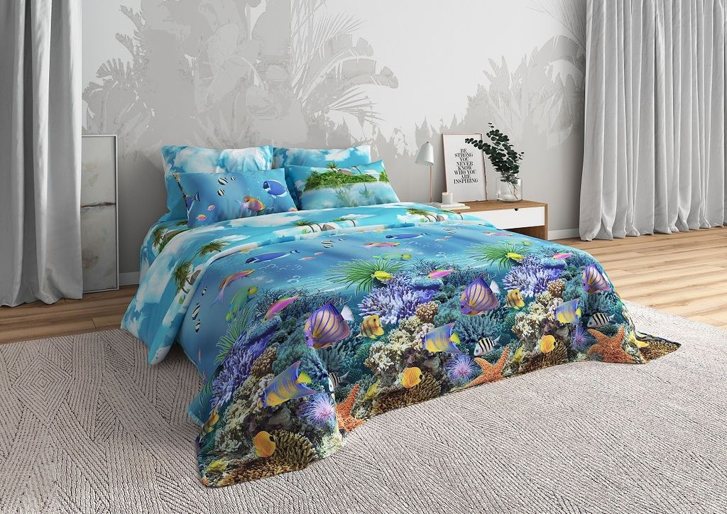 Постельное белье - Бязь Люкс Морское дно 2-спальный с Евро простыней (молния) - Luteks фото 2