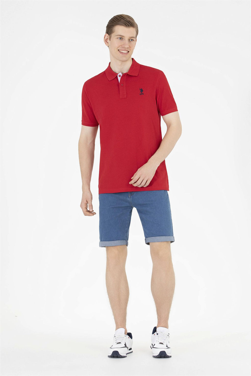 Мужская классическая красная футболка с воротником поло Basic - U.s. polo assn фото 10