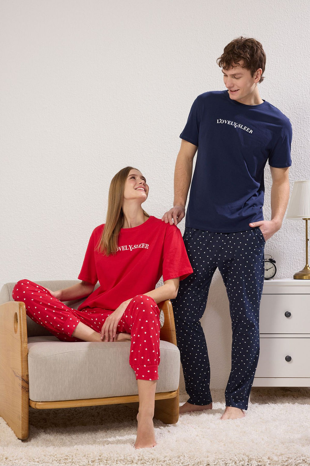 TRENDYOL MAN Lacivert Regular Fit Kalpli Cift/Couple %100 Pamuk Orme Pijama Tak?m? TMNSS25PT00050