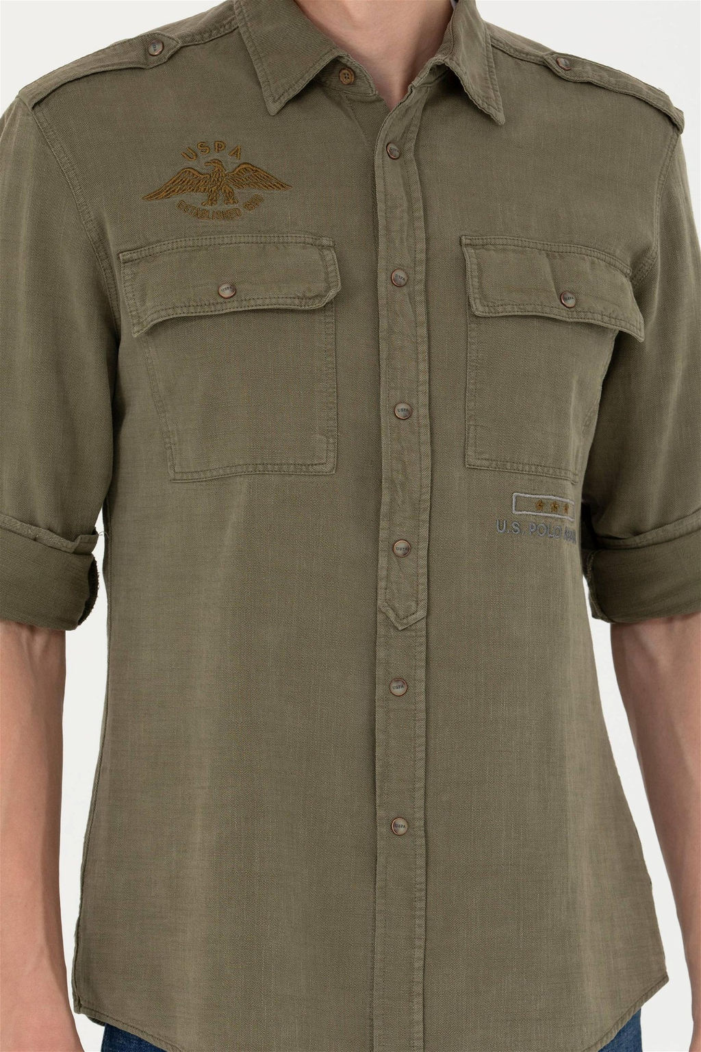 U. S. Polo Assn / Мужская рубашка цвета хаки с длинным рукавом - U.s. polo assn фото 13