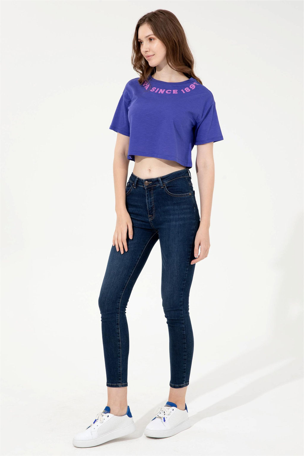 U. S. Polo Assn Женская синяя укороченная футболка с круглым вырезом - U.s. polo assn фото 10