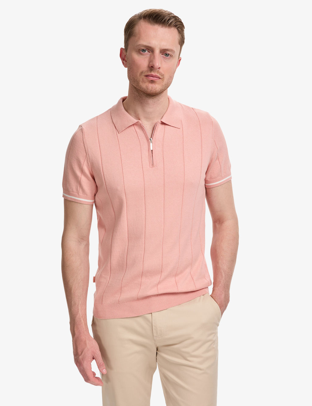 Somon Slim Fit %100 Pamuk Fermuarl_ Polo Yaka Triko Ti__rt