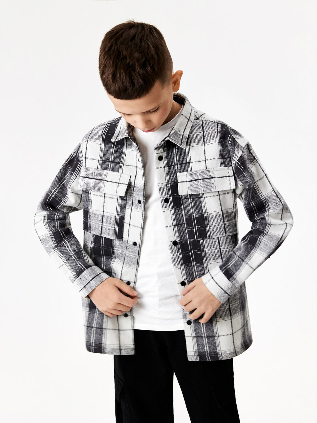 ACOOLA / Сорочка верхняя детская для мальчиков Simum серая клетка  фото 6