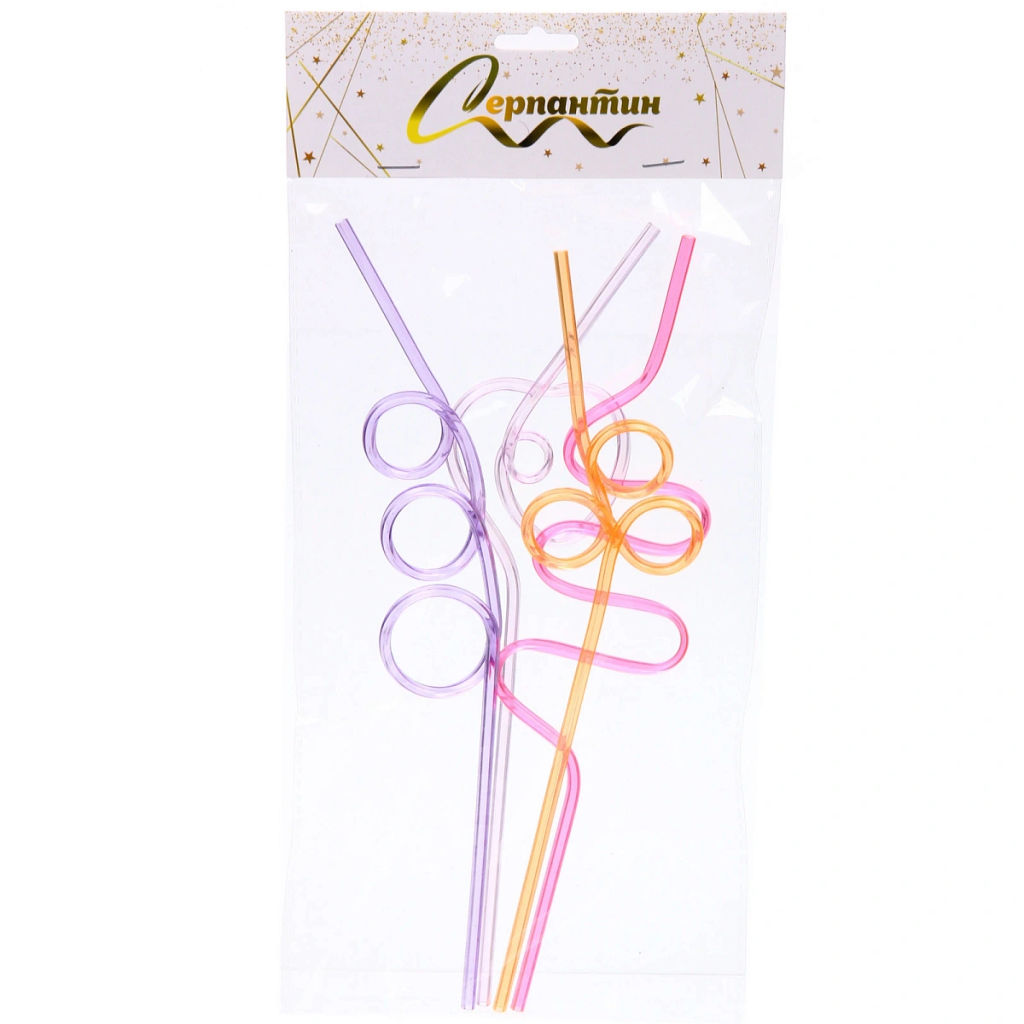 Цена за 4 шт. Трубочка для коктейля "Неоновый вихрь" (набор 4 шт), микс цветов