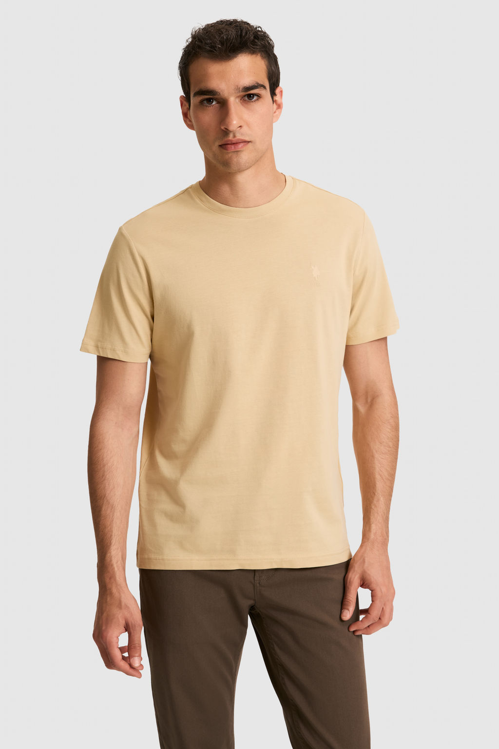 Erkek Regular Fit Bisiklet Yaka Bej Basic Ti__rt - U.s. polo assn фото 3