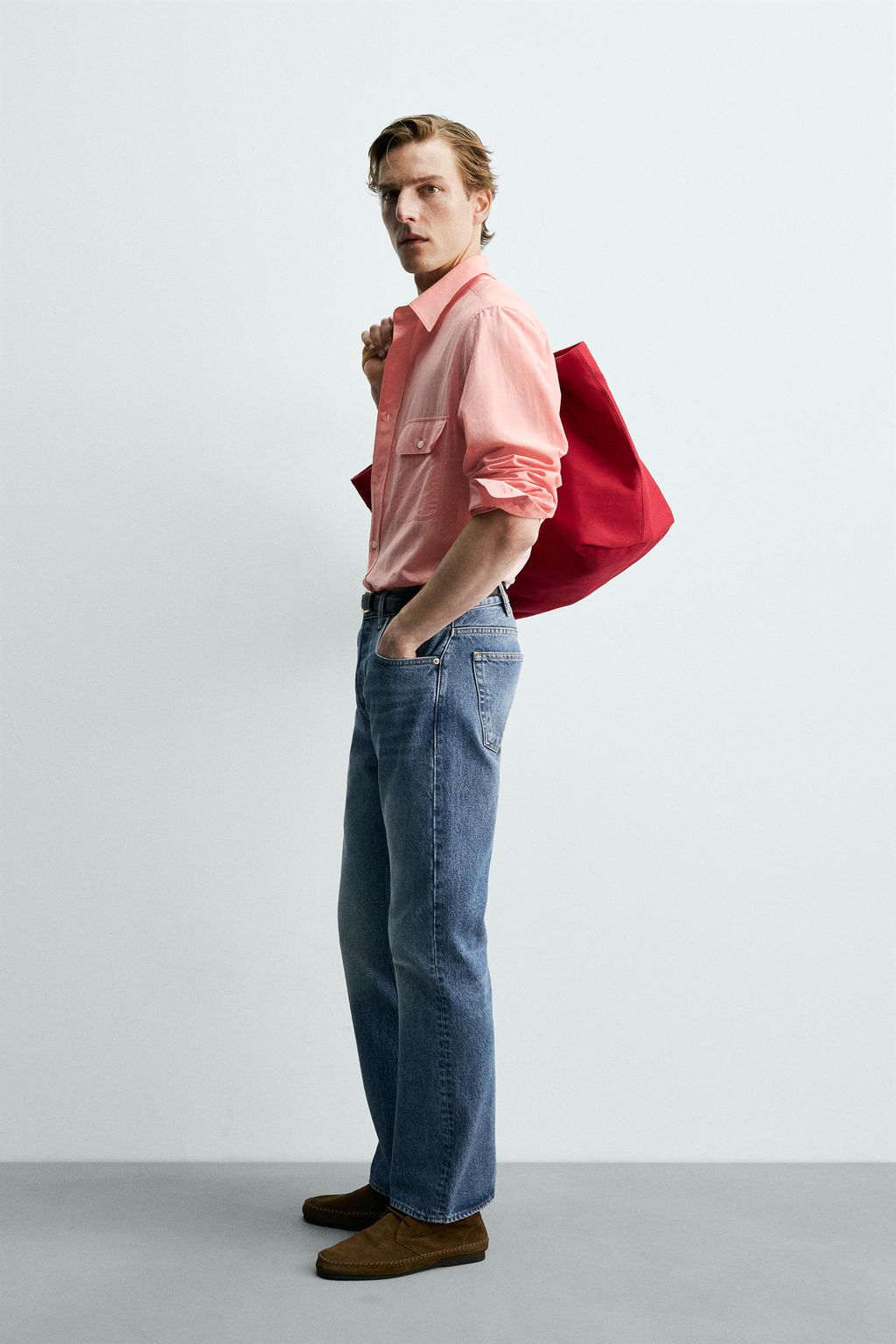 CAMISA FLUIDA REGULAR FIT BOLSILLOS AARON LEVINE X ZARA / Rosa tiza  фото 4