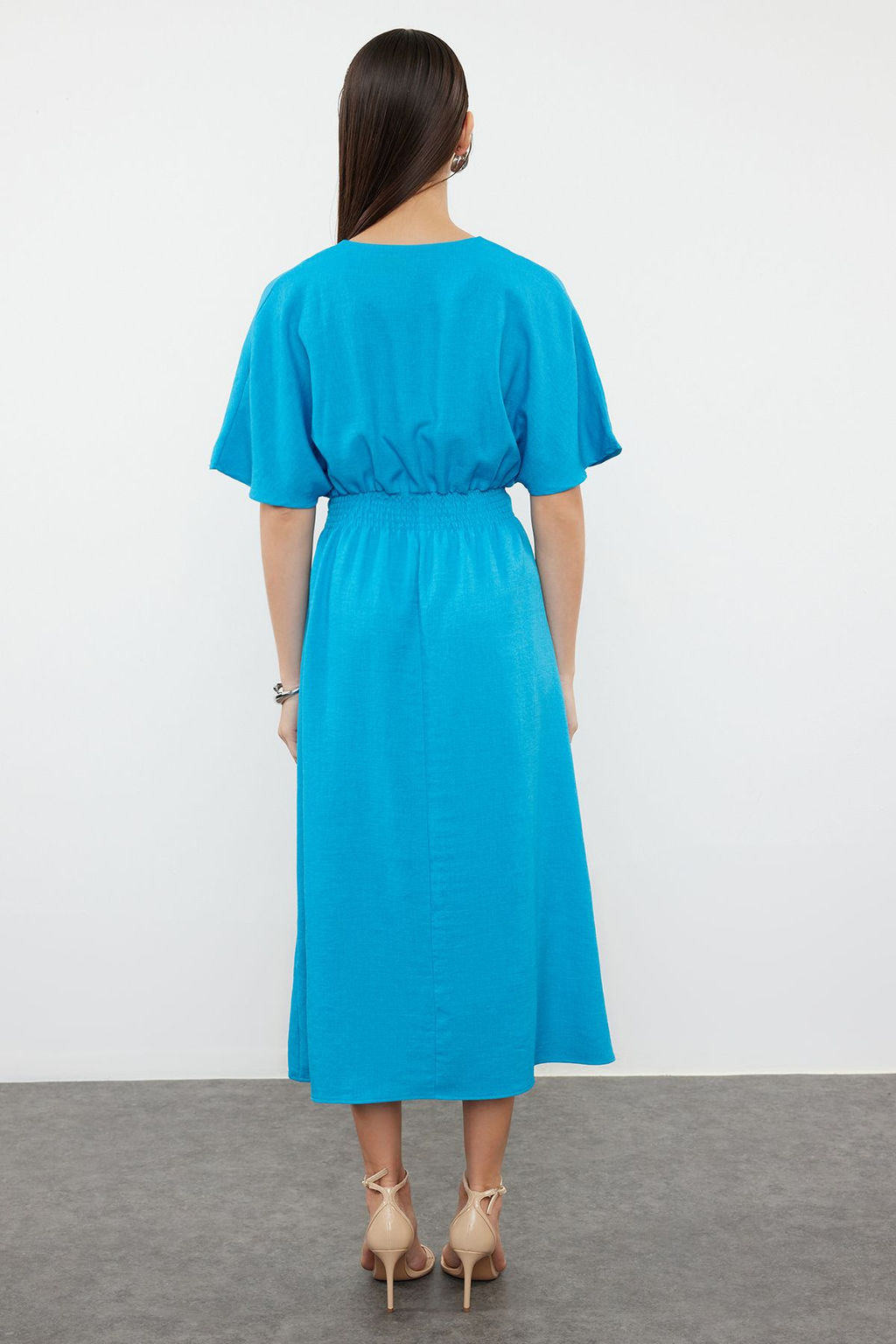 Mavi Kusakl? A Kesim/Can Form Midi Dokuma Elbise TWOSS23EL01543