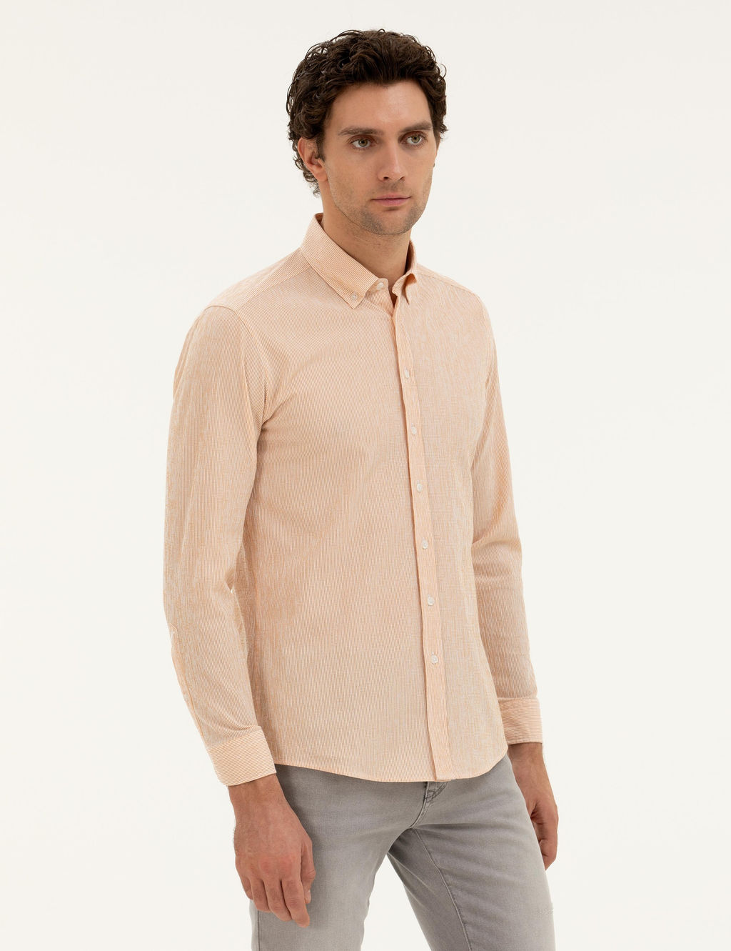 Оранжевая рубашка узкого кроя из смесового хлопка в полоску