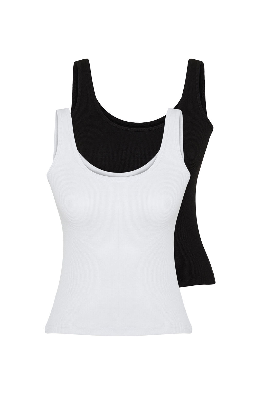 TRENDYOLMILLA Siyah-Beyaz Fitted/Vucuda Oturan Havuz Yaka Fitilli Esnek Orme Atlet TWOSS24AL00050 фото 14