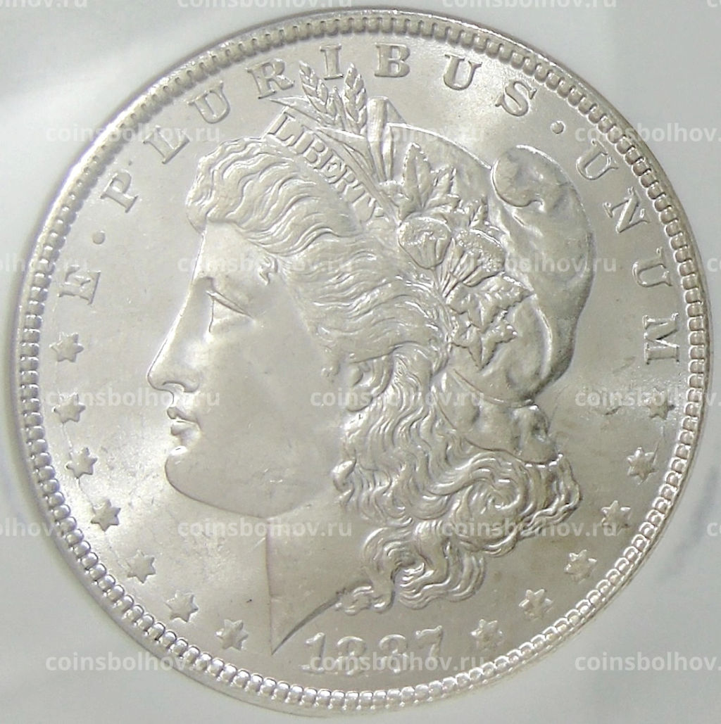 1 доллар 1887 года США Доллар Моргана (в слабе NGC MS 64)